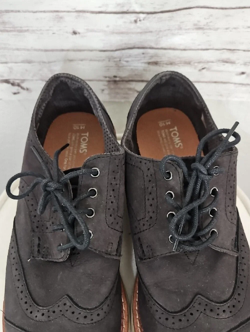 Toms Dark Brown Wingtip Derby Shoes with Cream Sole